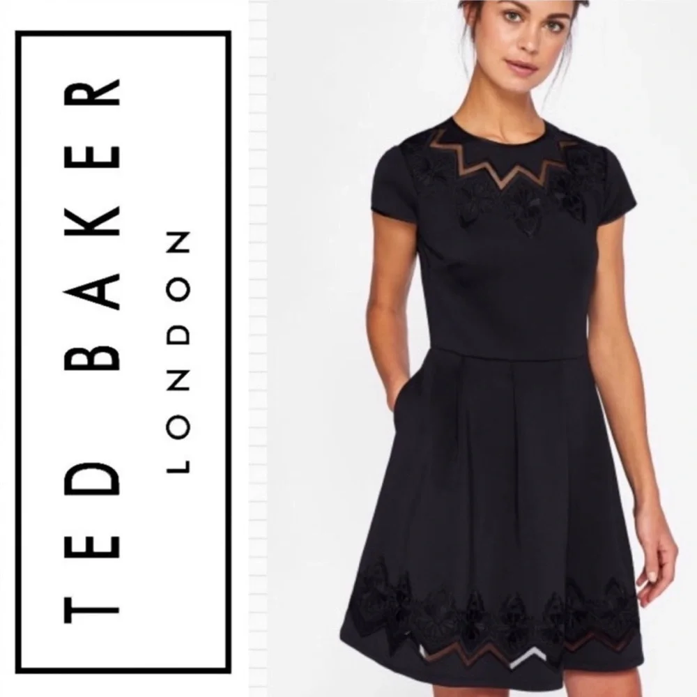 Ted Baker London Navy Cheskka Lace & Mesh Skater Dress | Ted Size 4 / US 10 - Picture 16 of 16